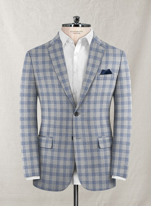 Italian Wool Cashmere Gray Blue Checks Suit - StudioSuits