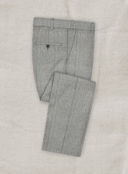 Italian Wool Cashmere Gray Herringbone Pants - StudioSuits