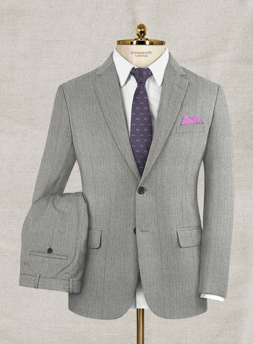 Italian Wool Cashmere Gray Herringbone Suit - StudioSuits