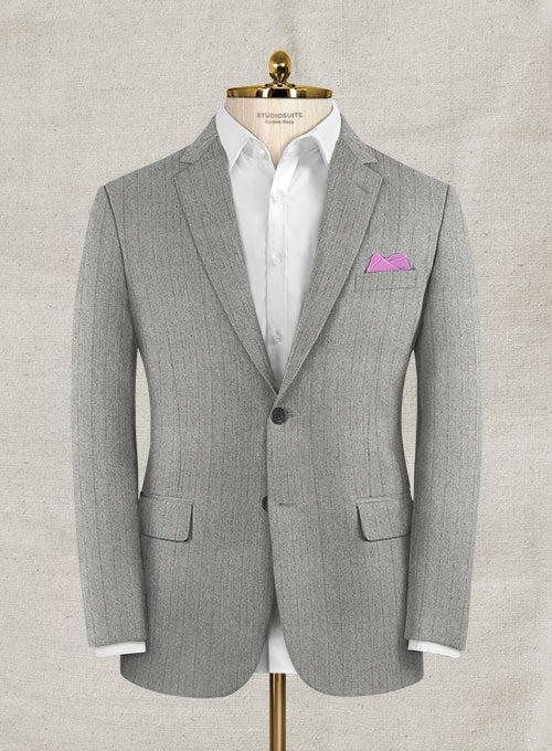 Italian Wool Cashmere Gray Herringbone Suit - StudioSuits