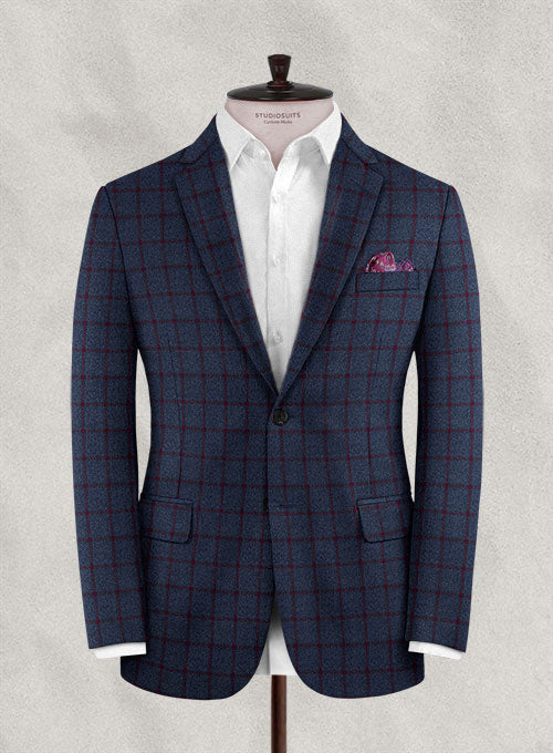 Italian Wool Cashmere Mardio Blue Checks Jacket - StudioSuits
