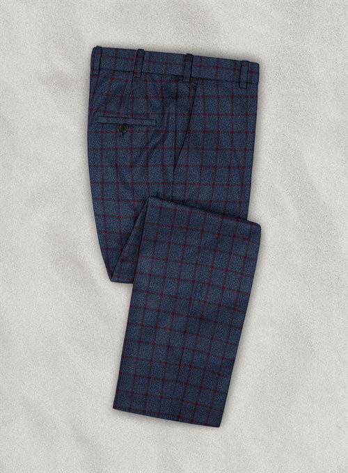 Italian Wool Cashmere Mardio Blue Checks Pants - StudioSuits
