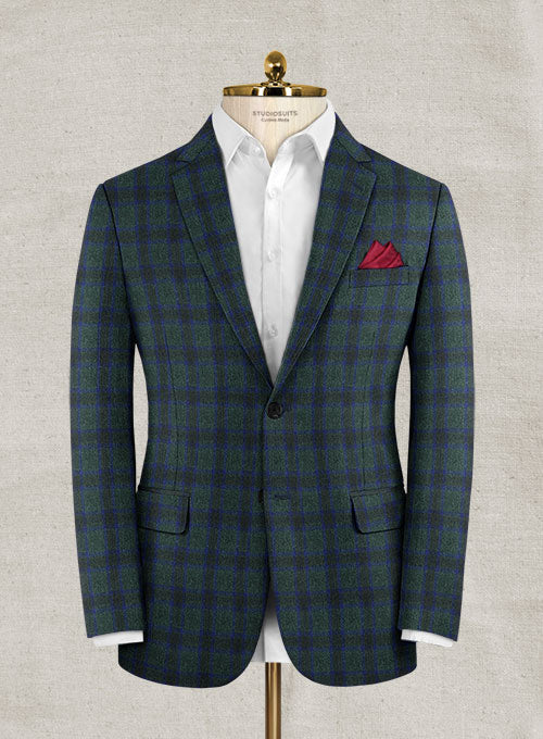 Italian Wool Cashmere Pramo Green Checks Suit - StudioSuits