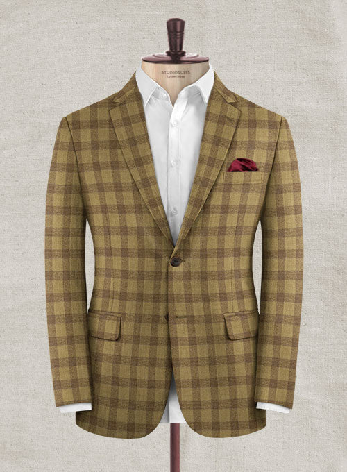 Italian Wool Cashmere Tarzzo Khaki Checks Jacket - StudioSuits