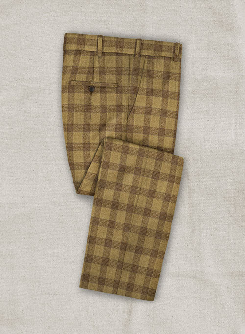 Italian Wool Cashmere Tarzzo Khaki Checks Pants - StudioSuits