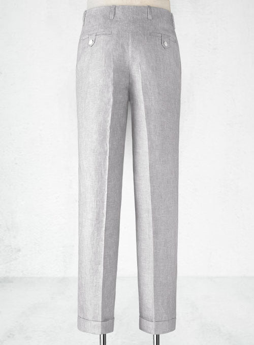 Italian Zod Light Gray Vintage Manny Linen Trousers - StudioSuits