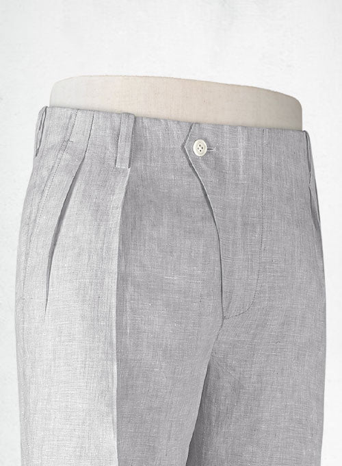 Italian Zod Light Gray Vintage Manny Linen Trousers - StudioSuits