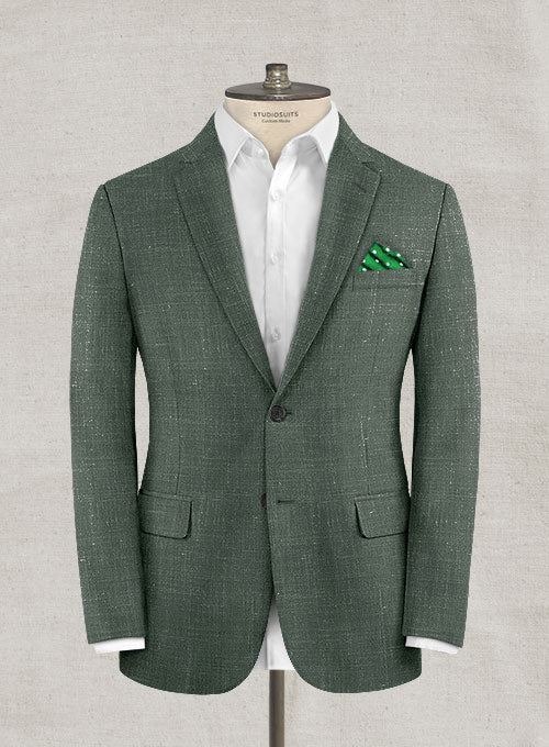 Italian Murano Slate Green Wool Linen Jacket - StudioSuits