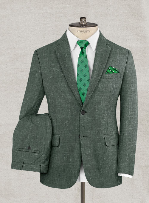 Italian Murano Slate Green Wool Linen Suit - StudioSuits