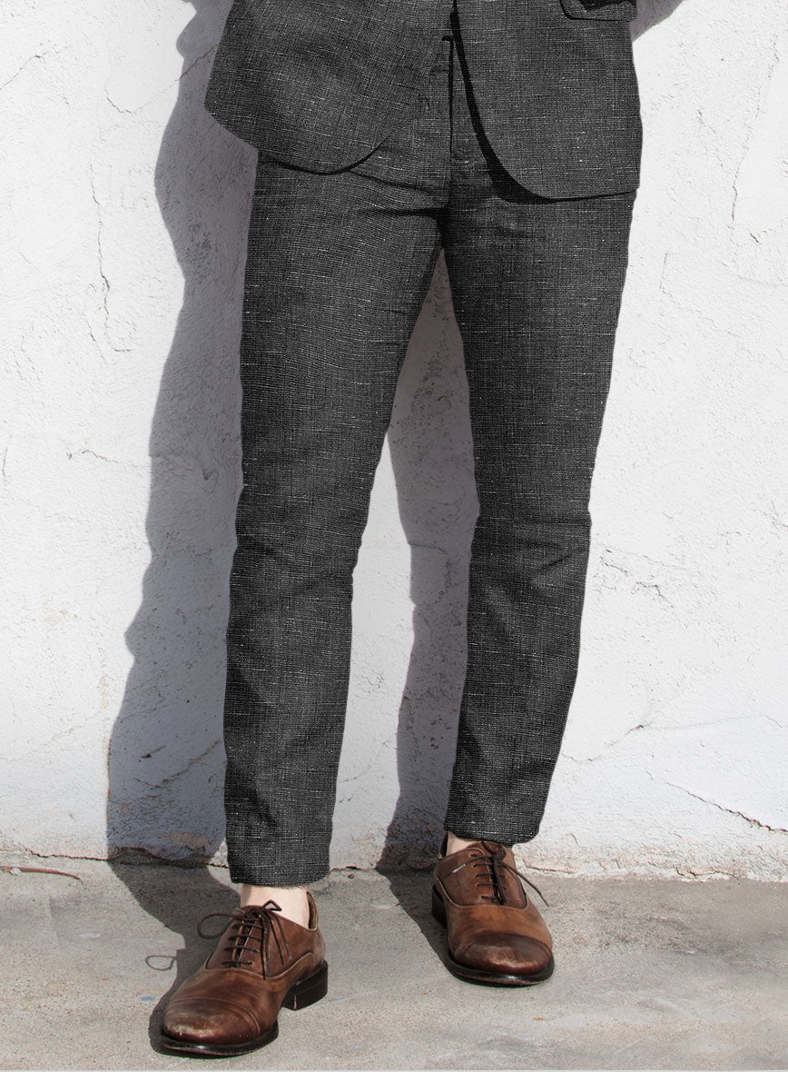 Italian Prato Black Chambray Linen Pants - StudioSuits