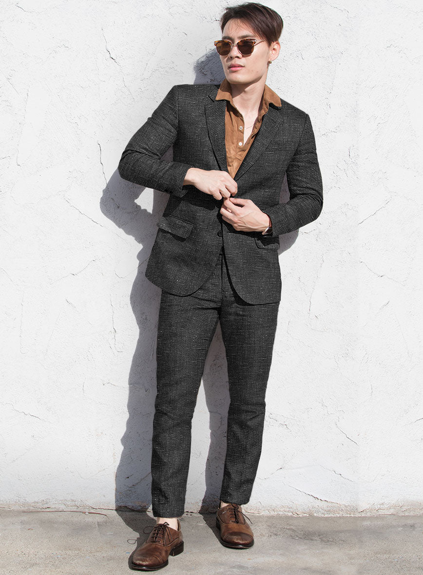 Italian Prato Black Chambray Linen Suit - StudioSuits
