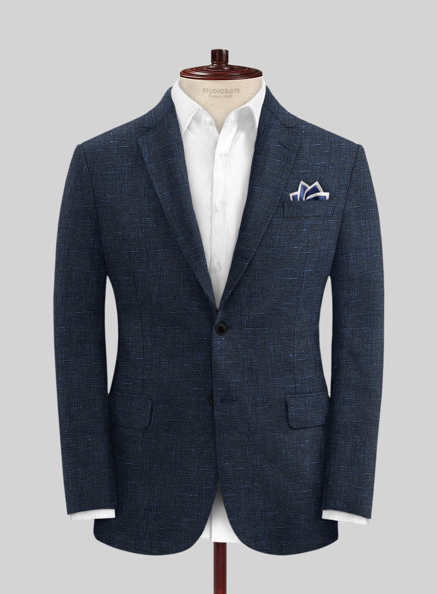 Italian Prato Blue Chambray Linen Jacket - StudioSuits