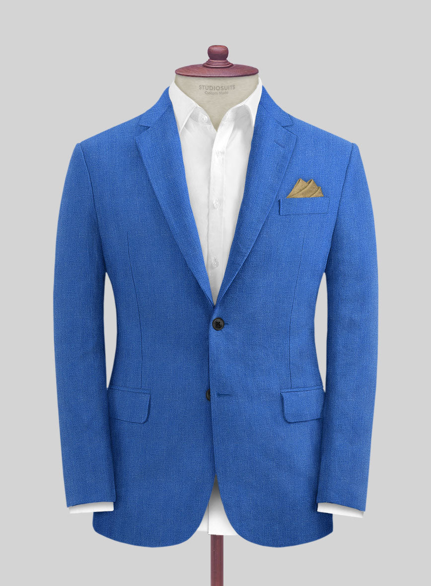 Italian Prato Electric Blue Herringbone Linen Jacket - StudioSuits
