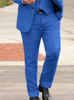 Italian Prato Electric Blue Herringbone Linen Pants - StudioSuits