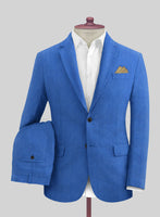 Italian Prato Electric Blue Herringbone Linen Suit - StudioSuits