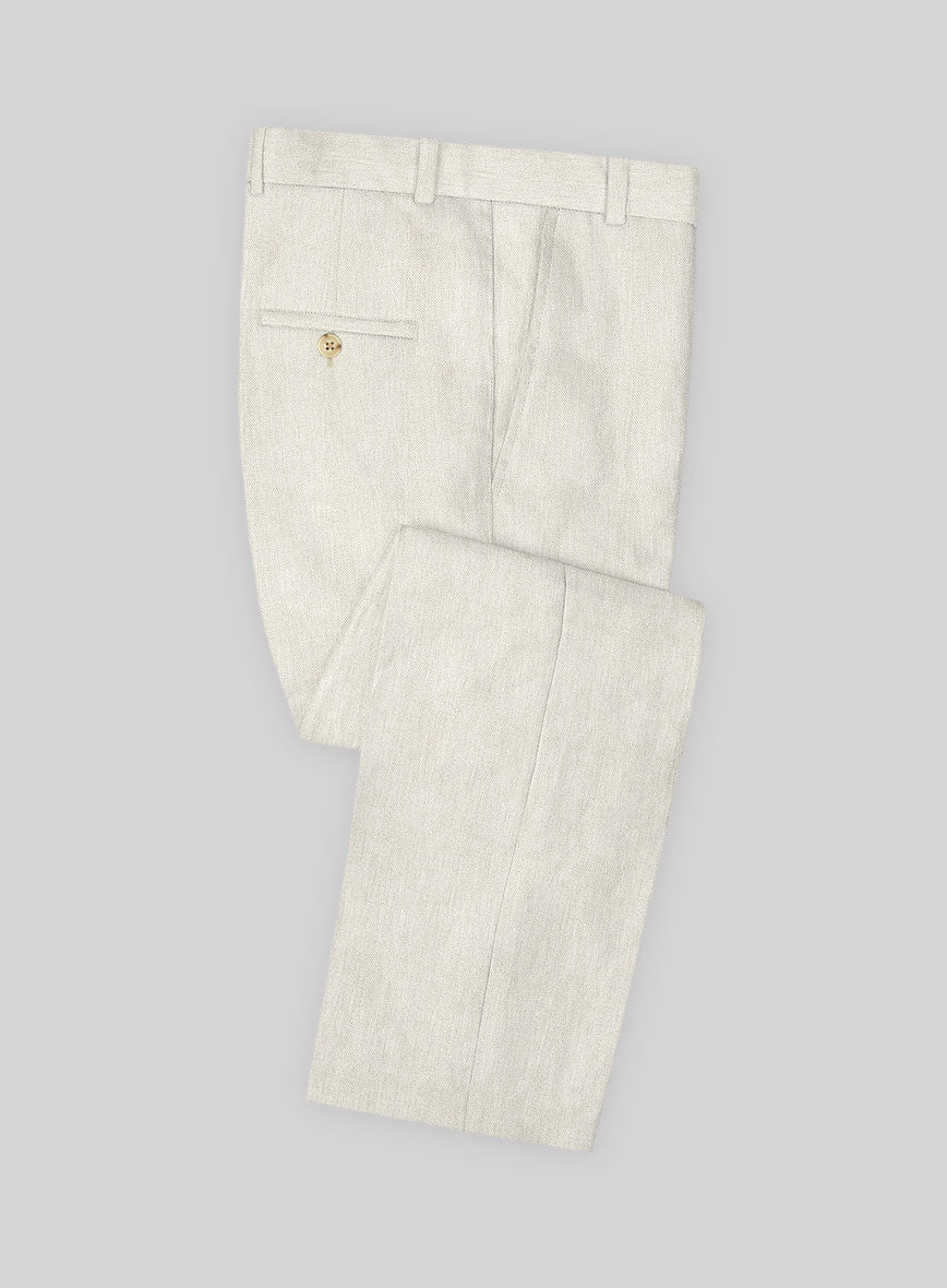 Italian Prato Beige Dobby Linen Pants - StudioSuits