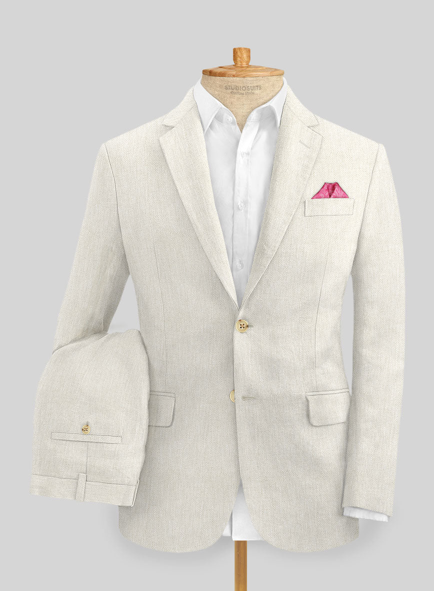 Italian Prato Beige Dobby Linen Suit - StudioSuits