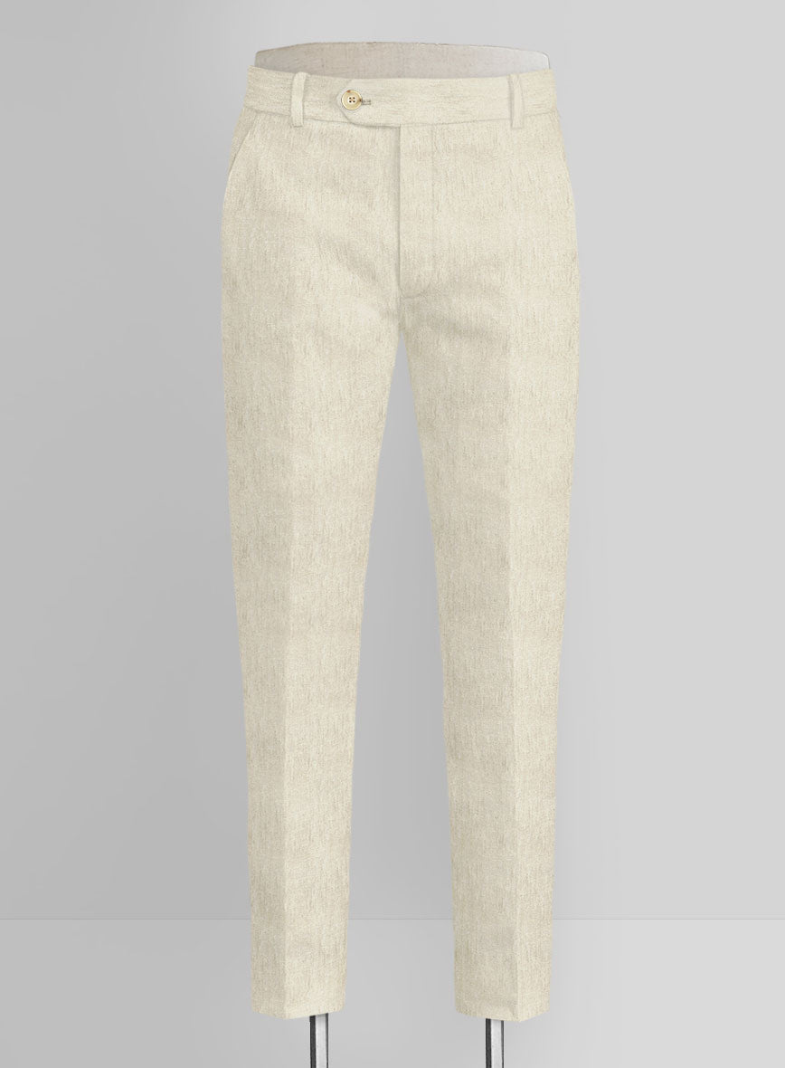 Italian Prato Beige Herringbone Linen Pants - StudioSuits