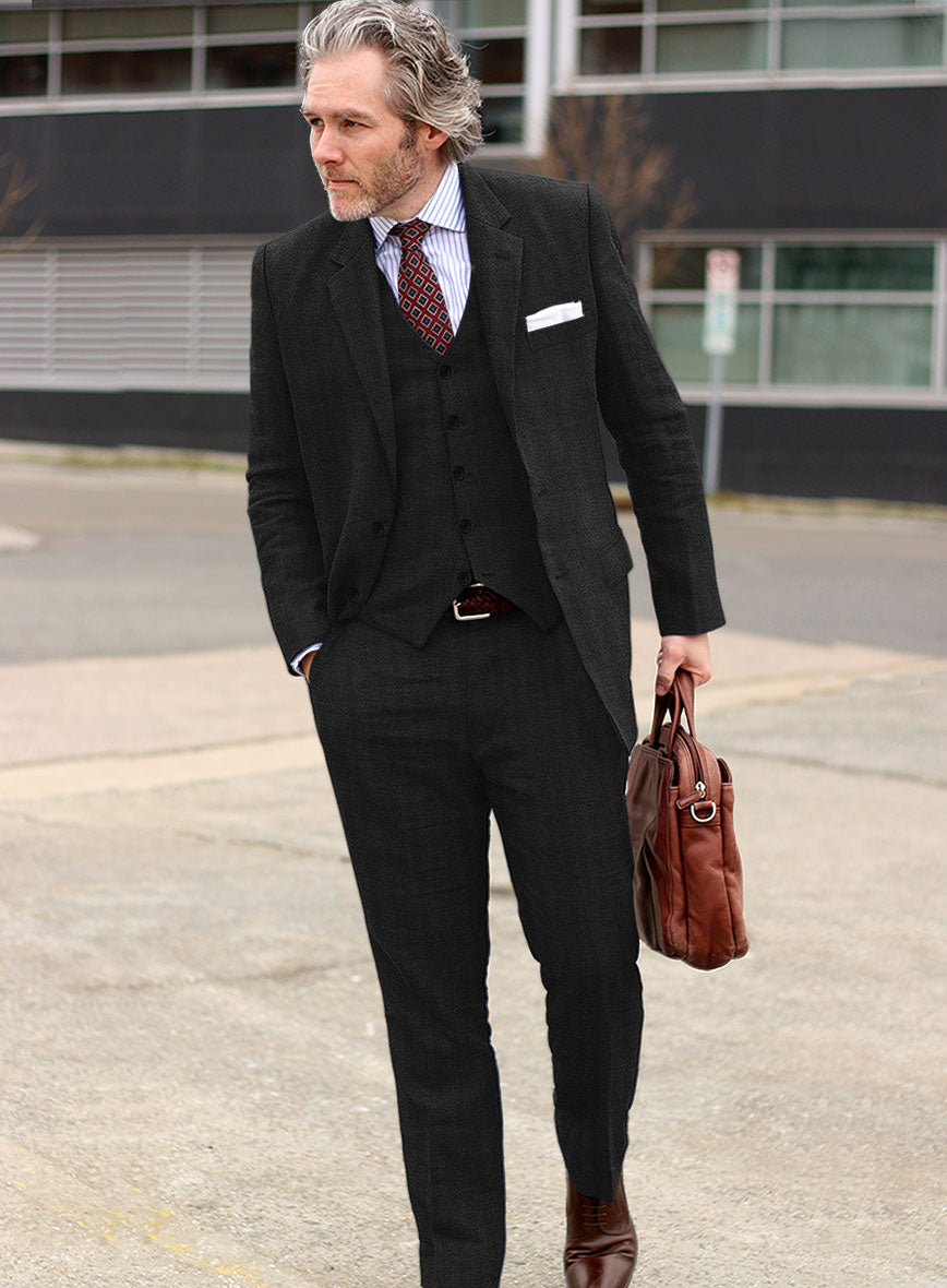 Italian Prato Black Herringbone Linen Suit â StudioSuits