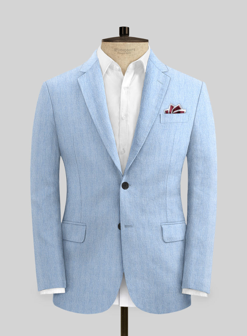 Italian Prato Blue Herringbone Linen Jacket - StudioSuits