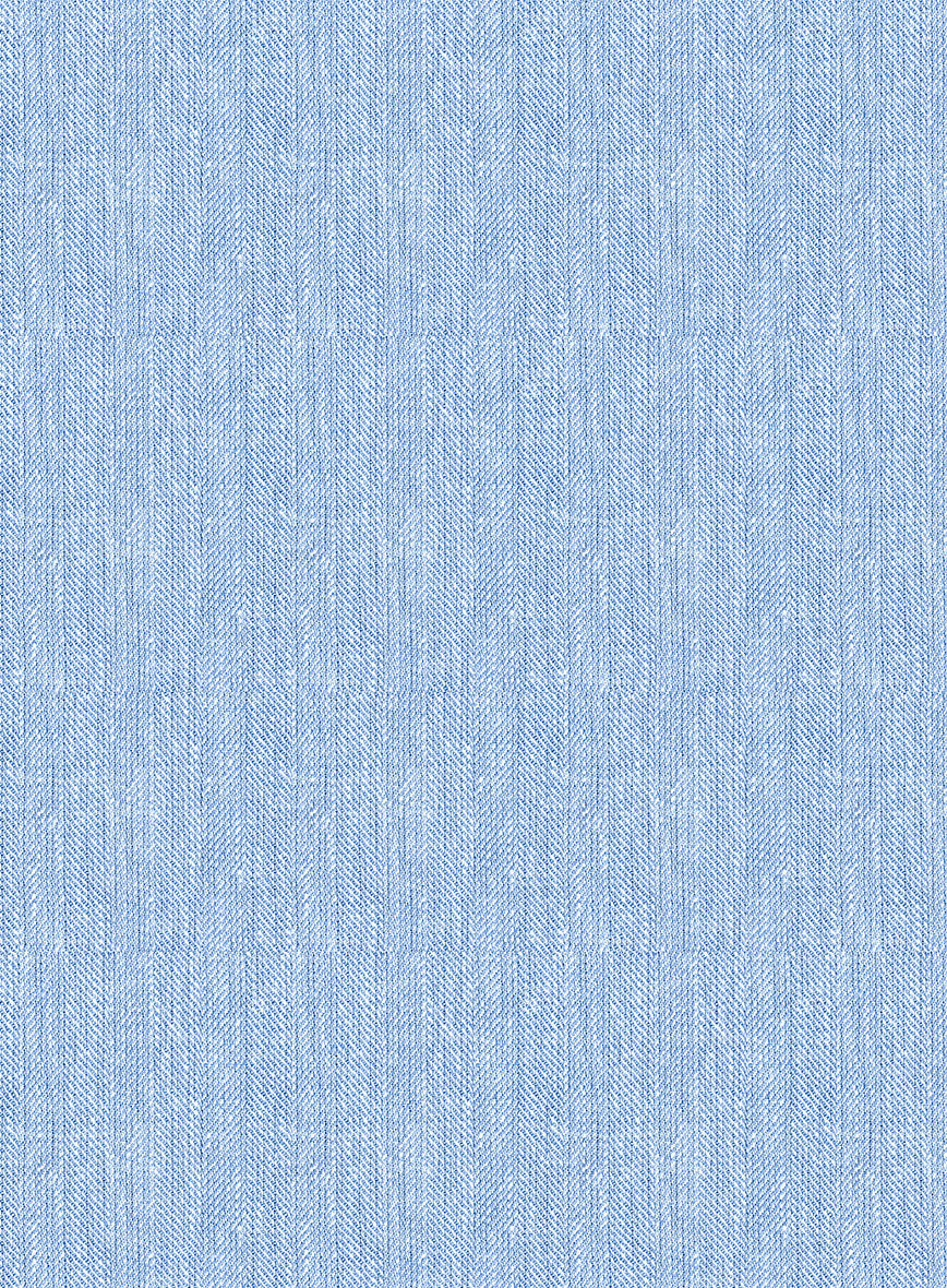 Italian Prato Blue Herringbone Linen Pants - StudioSuits
