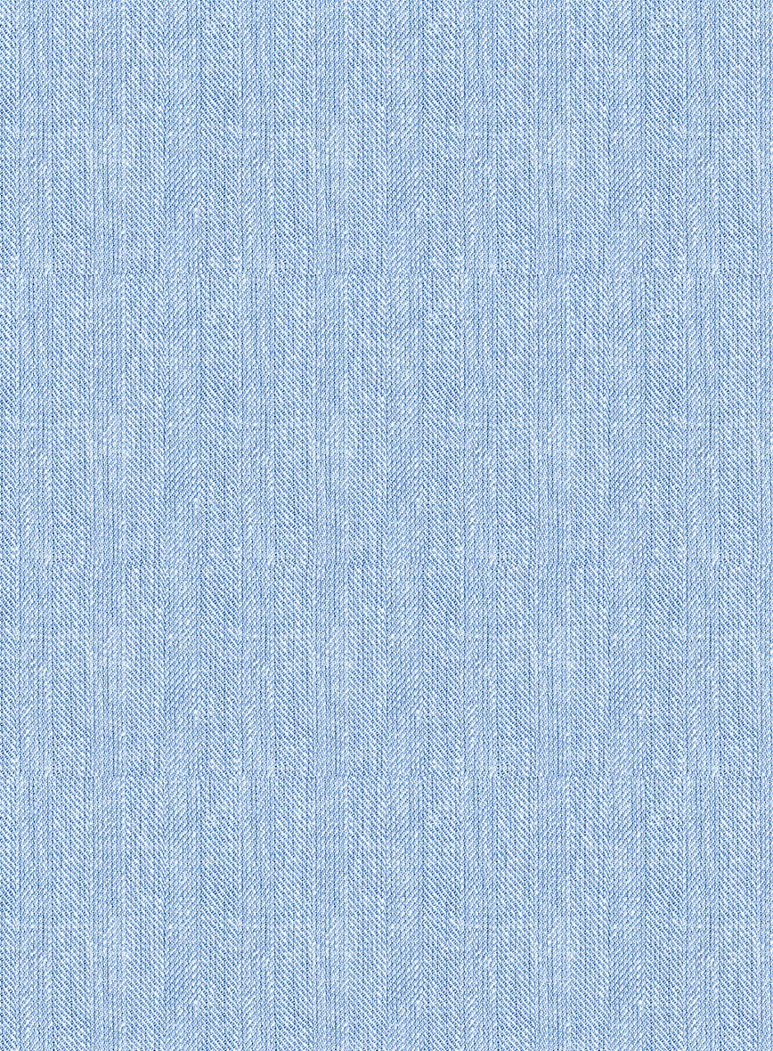 Italian Prato Blue Herringbone Linen Pants - StudioSuits