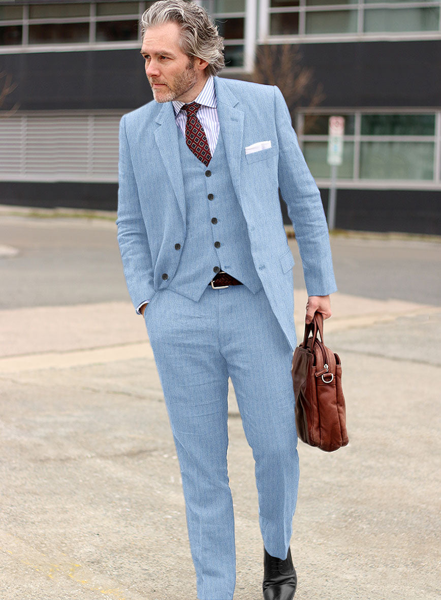 Italian Prato Blue Herringbone Linen Suit – StudioSuits