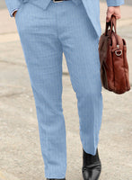 Italian Prato Blue Herringbone Linen Suit - StudioSuits