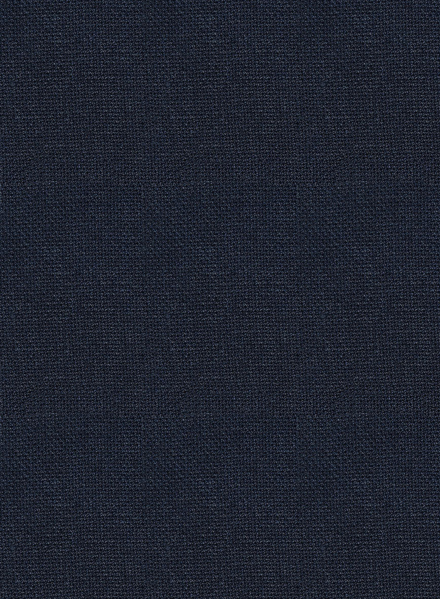 Italian Prato Dark Blue Dobby Linen Pants - StudioSuits