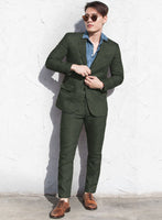 Italian Prato Olive Green Herringbone Linen Suit - StudioSuits