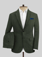 Italian Prato Olive Green Herringbone Linen Suit - StudioSuits