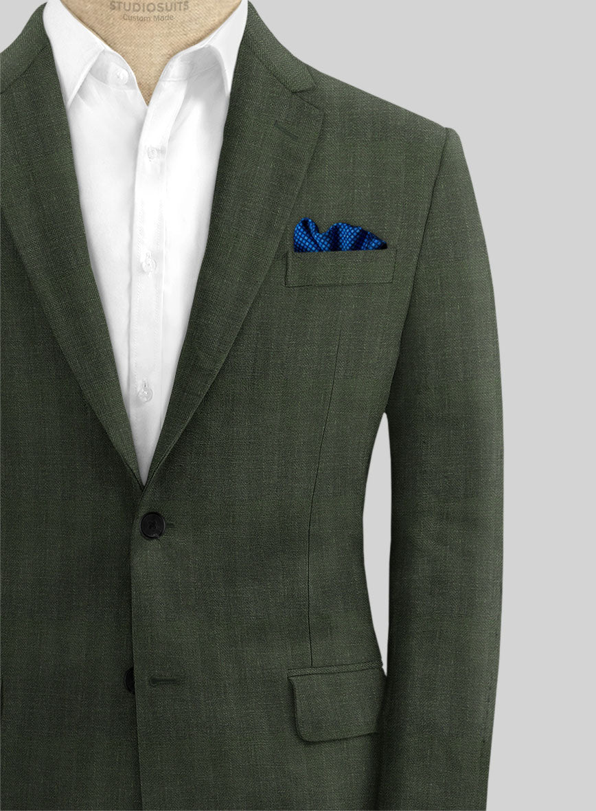 Italian Prato Olive Green Herringbone Linen Suit - StudioSuits