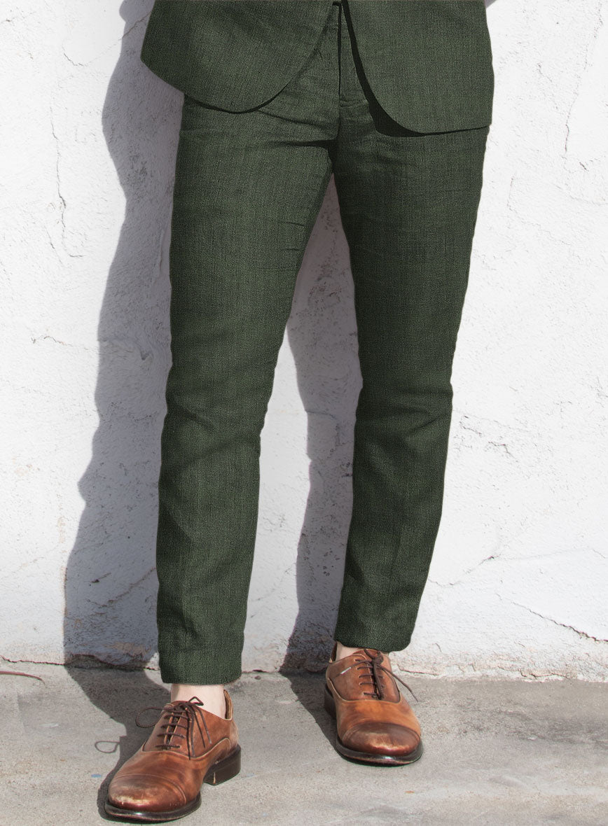 Italian Prato Olive Green Herringbone Linen Suit - StudioSuits