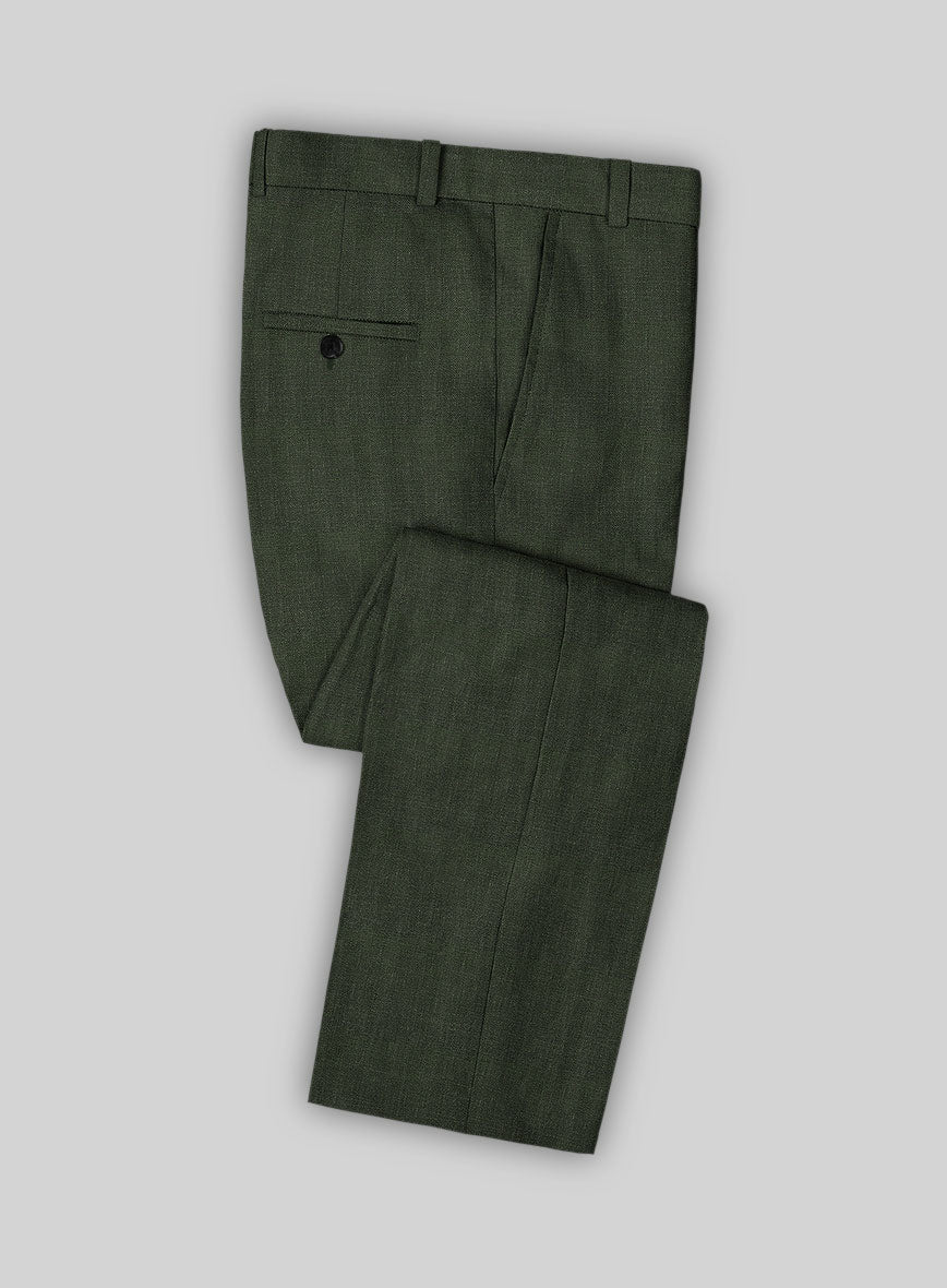 Italian Prato Olive Green Herringbone Linen Suit - StudioSuits