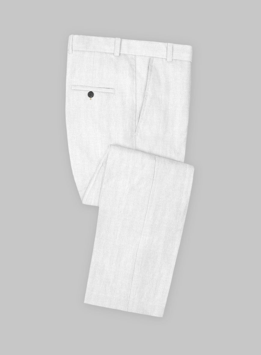 Italian Prato White Herringbone Linen Pants - StudioSuits