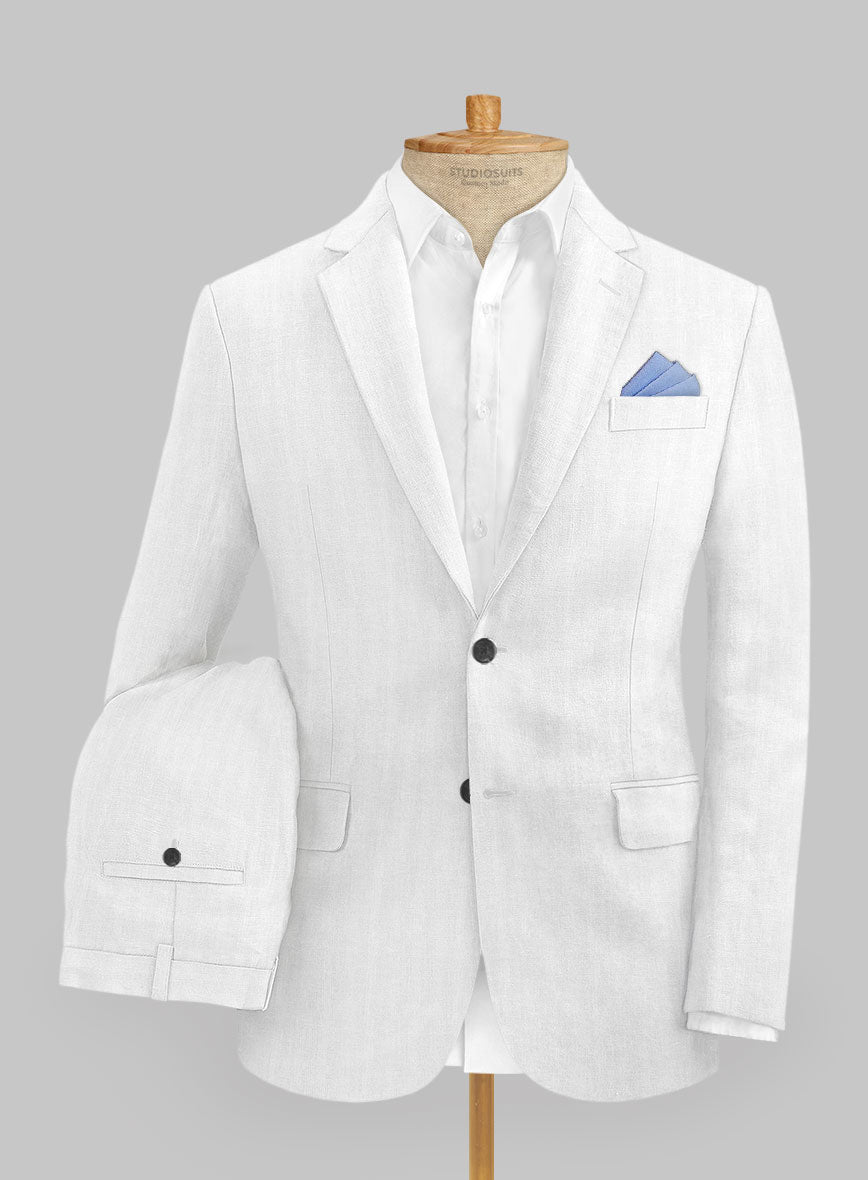 Italian Prato White Herringbone Linen Suit - StudioSuits