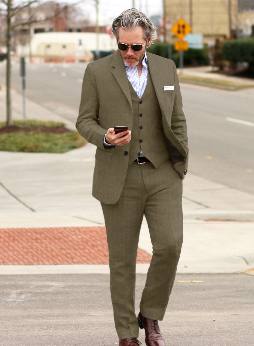 Italian Prato Tan Herringbone Linen Suit - StudioSuits