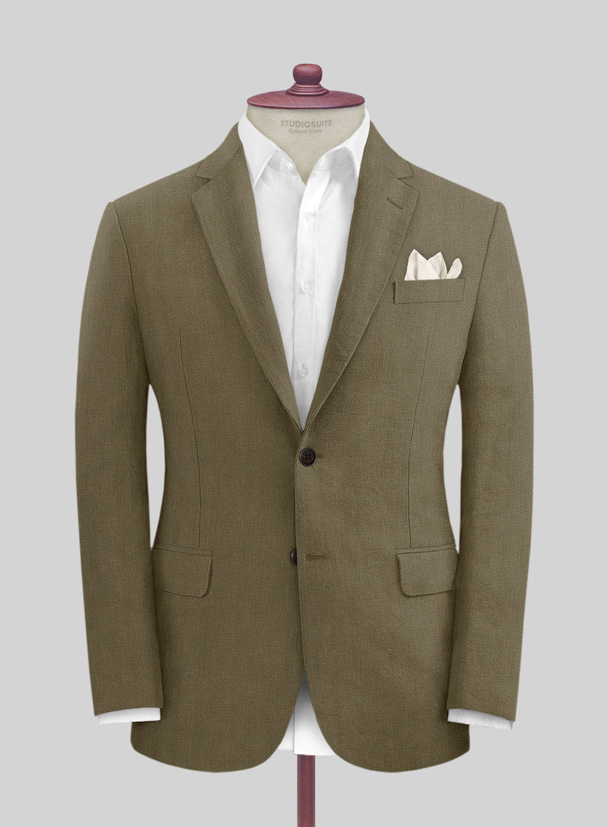 Italian Prato Tan Herringbone Linen Suit - StudioSuits