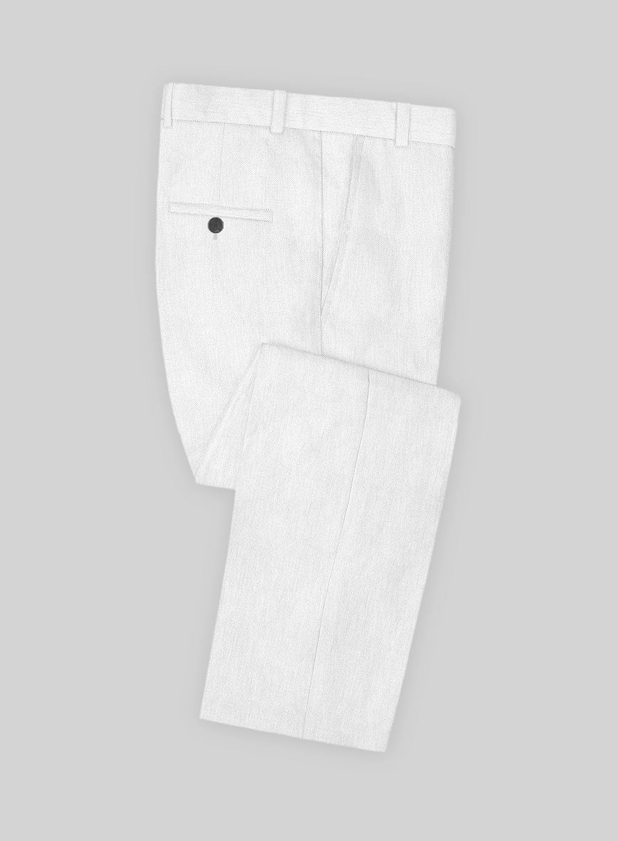 Italian Prato White Dobby Linen Pants - StudioSuits