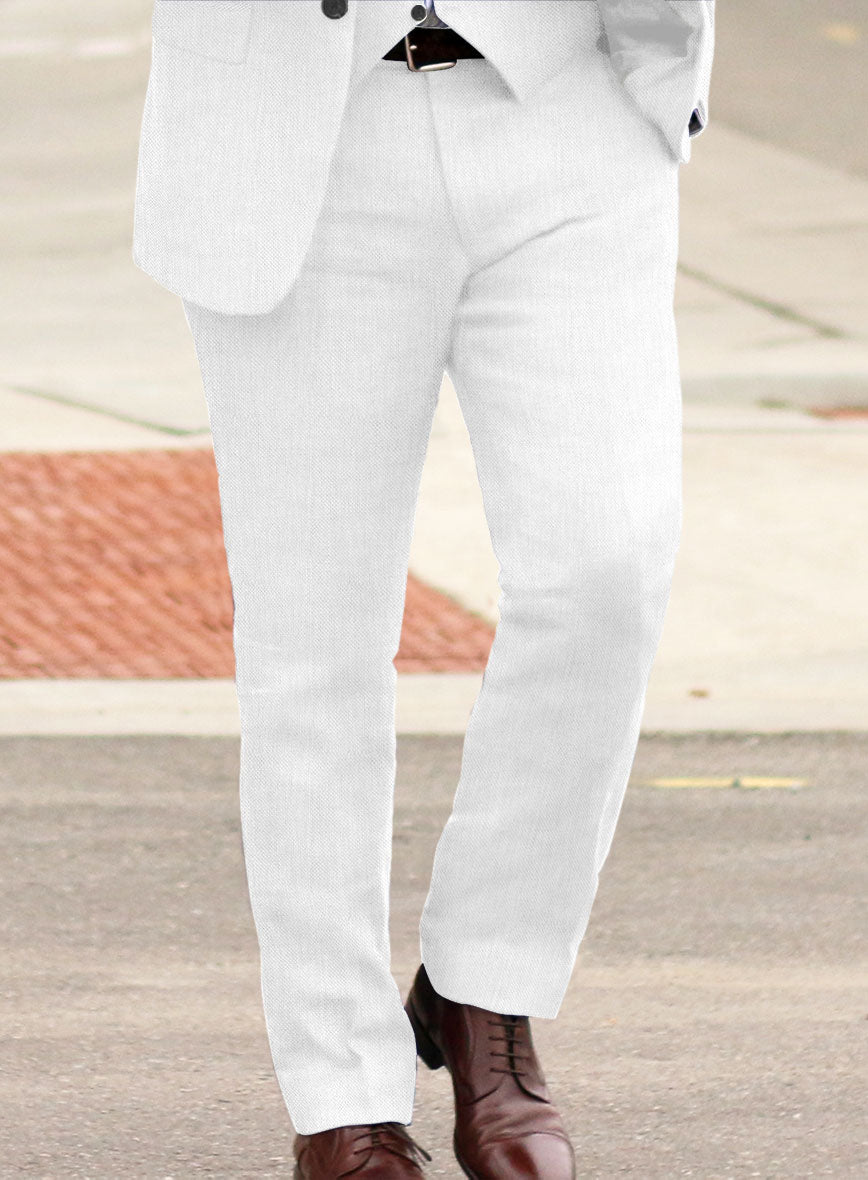 Italian Prato White Dobby Linen Pants - StudioSuits