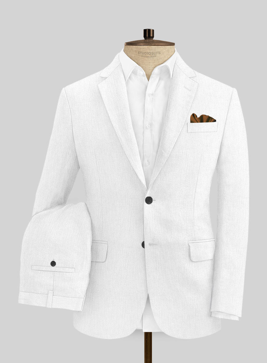 Italian Prato White Dobby Linen Suit - StudioSuits