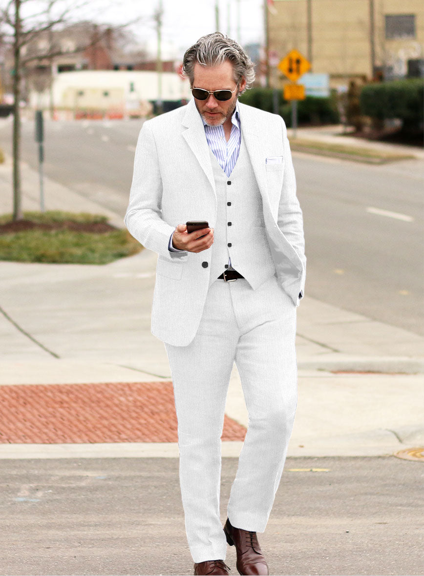 Italian Prato White Dobby Linen Suit - StudioSuits