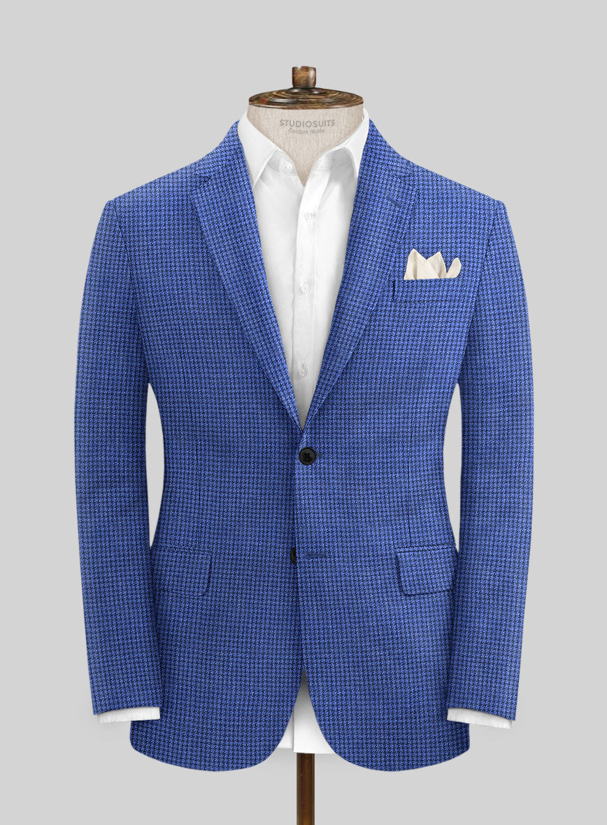 Italian Prato Blue Houndstooth Linen Jacket - StudioSuits