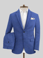 Italian Prato Blue Houndstooth Linen Suit - StudioSuits