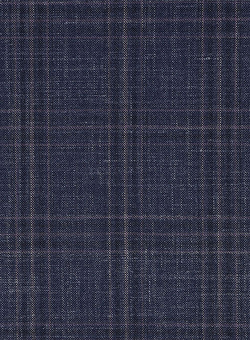 Italian Wool Silk Linen Vrella Blue Checks Pants - StudioSuits