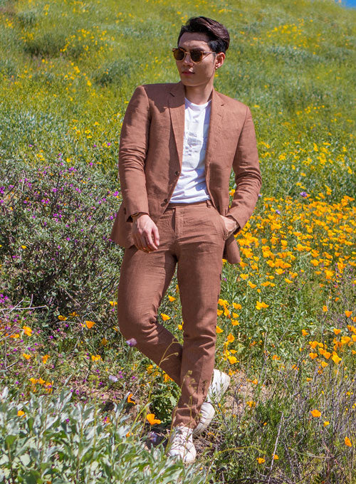 Italian Brown Twill Linen Suit - StudioSuits