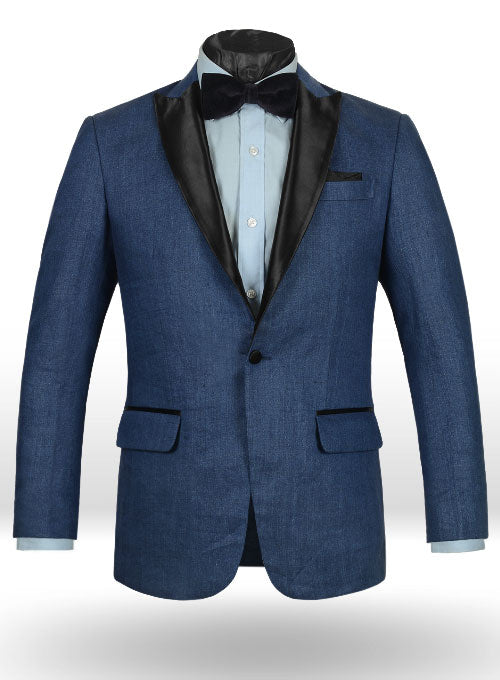Italian Denim Indigo Linen Tuxedo Jacket - StudioSuits