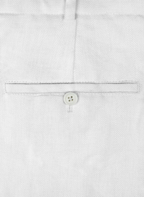 Italian White Herringbone Linen Pants - StudioSuits
