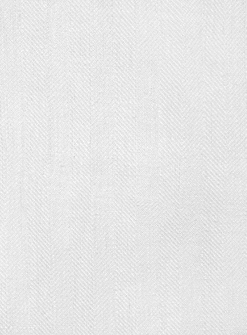 Italian White Herringbone Linen Pants - StudioSuits