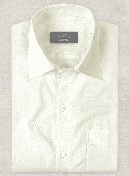 Ivory Herringbone Cotton Shirt - StudioSuits